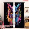 Set Of 2 Flat Printing Window Curtains Colorful Owl Paint Drip Digital Printed Polyester Drapes Family Party Decoration Made