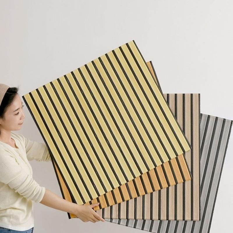 3D Wood Slat Wall Panels Self Adhesive Sound Absorbing For Home Living Room Office Wall Decor