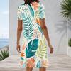 Women Plus Size Round Neck Short Sleeve Fruit Leaf Printed A Line Casual Dress