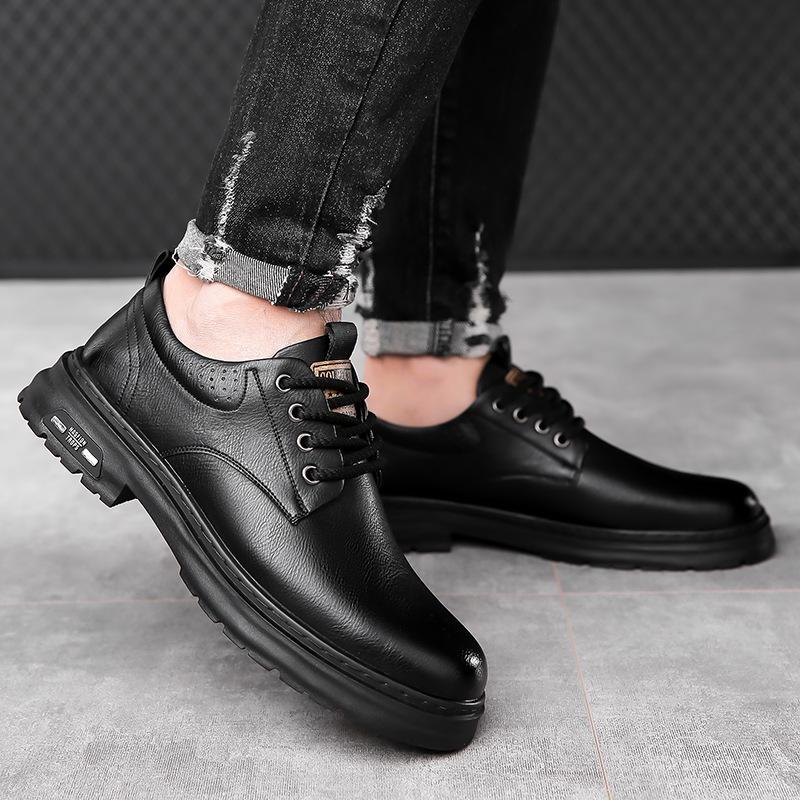 266 Men'S Shoes Big Head Leather Shoes Outdoor Tooling Shoes Spring Low-Top Lace-Up Cowhide Round Head Single Shoes