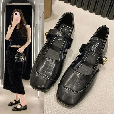 Chaussures tendance pour femmes, style rétro français, simples, nouvelle collection automne marron, semelles plates, bout carré, antidérapantes, confortables