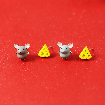 Asymmetrical Cute Cheese Mouse Earrings - 2020 Sweet Style with Diamond Accents