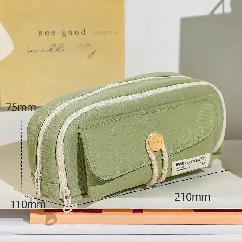 Cute Canvas Pencil Case Opening for Student Supplies Cosmetics Travel Handbag