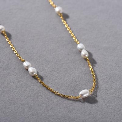 Niche Light Luxury Gold-Plated 18K Real Gold Collarbone Chain Fashionable Natural Freshwater Pearl Beaded Pendant Necklace Women