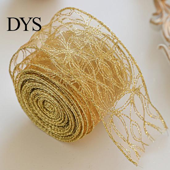 Hochwertiges Netzband für Blumengestecke 2,5" x 2,2 Yards Gold Transparent Weihnachtsbaumdekoration und Transparente Polyester-Schleifen Geschenkverpackung,
