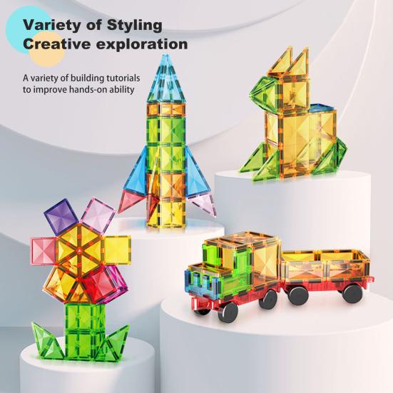 40Pcs/Set Colorful Magnetic Tile Kit Clear Geometric Shape Building Magnet Preschool Educational Brick Construction Toy Toddlers Boys Girls Gift