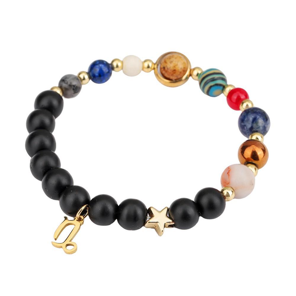 Handmade European Eight Planets & 12 Constellations Beaded Bracelet with Stainless Steel Pendant for Women