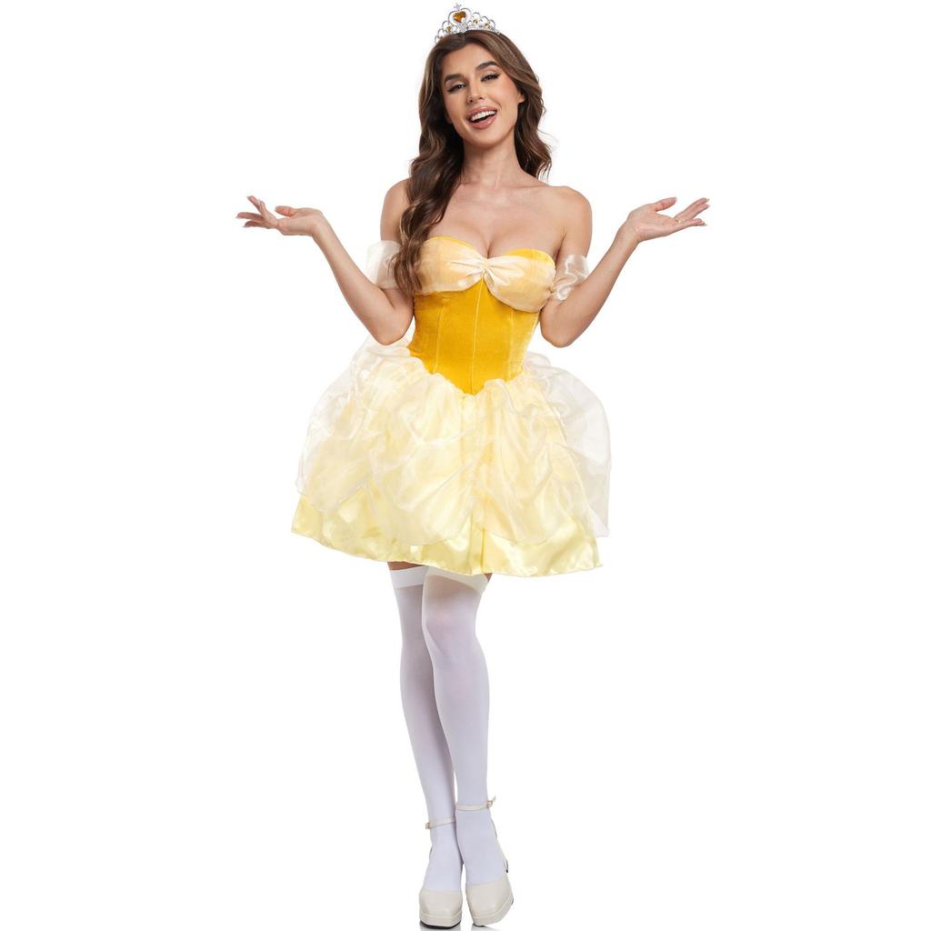 Sexy snow white, halloween costume cos holiday party beautiful woman with beast belle princess dress