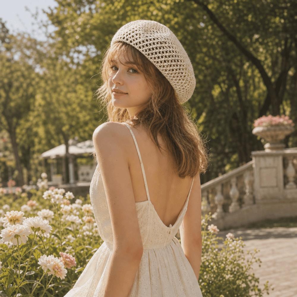 Bright Thread Painter Hat Hollow Knitted Pumpkin Hat Casual Hollow Beret Summer Season