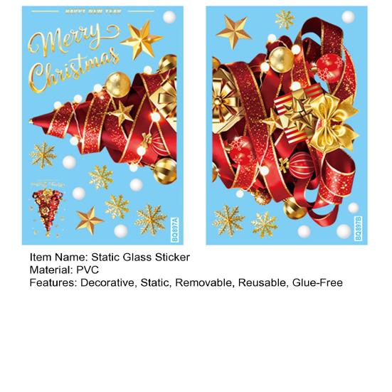 Reusable Glass Film 2Pcs Christmas Tree Static Stickers, Red Ribbon Window Clings, Clings Removable PVC Stickers for Home Store Doors Decorations