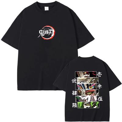 Anime Demon Slayer Kokushibo Douma Akaza Hantengu Gyokko Giyuutarou Eyes Print T-shirts Men Women Casual Cotton Vintage T Shirts