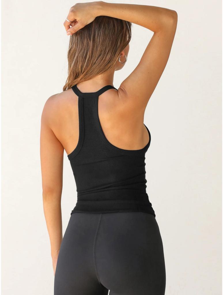 Pletené tílko s kulatým výstřihem Popruhy Crop Tops Ženy Léto Jednobarevné košilky na jógu Móda Sportovní Tube Dámské Dívčí oblečení bez rukávů Oříznuté Y2K