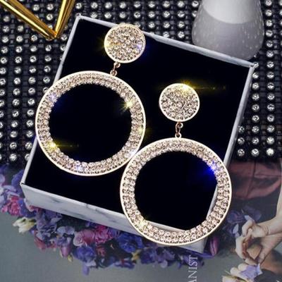Exaggerated Geometric Round Diamond Earrings with S925 Silver Needle