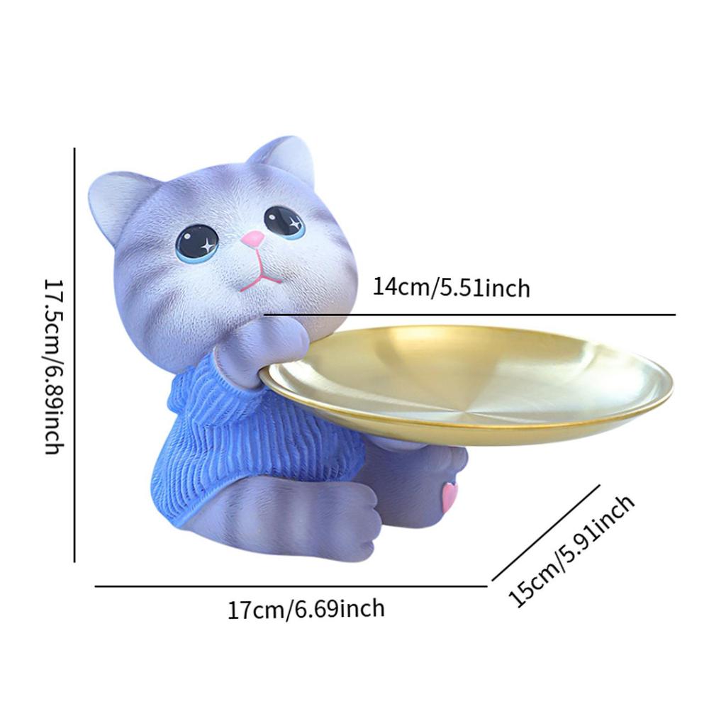 Cat Tray Home Decor Creative Candy Dish Cat Sculpture Multifunctional Cat Figure for Bedroom Cabinet Living Room Office Candy