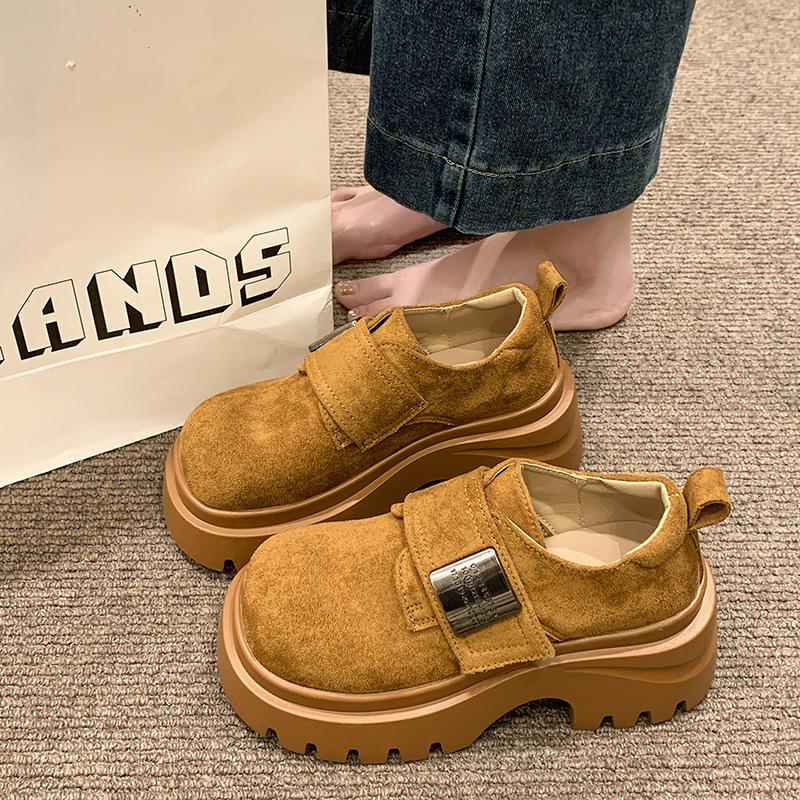 Fashion Women's Platform Loafers 2025 Autumn New Frosted Suede Round Toe Low Help Casual Shoes Comfortable Fashion Vintage Leather Shoes