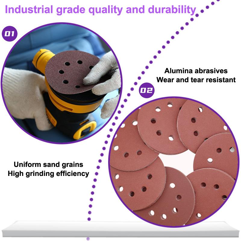 10Pcs 5 Inch 8-Hole Alumina Sanding Pad Sanding Sheet Polishing Sand Paper Sanding Discs Abrasive Polishing Tool For Metal Wood