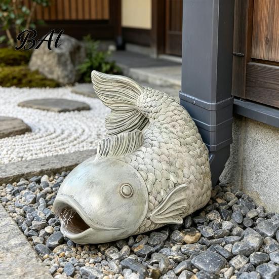 Outdoor Functional Art Fish Shape Rainwater Diverter, Decorative Gutter Downspout Statue, Decor Sculpture for Garden Patio Yard Ornament Landscape