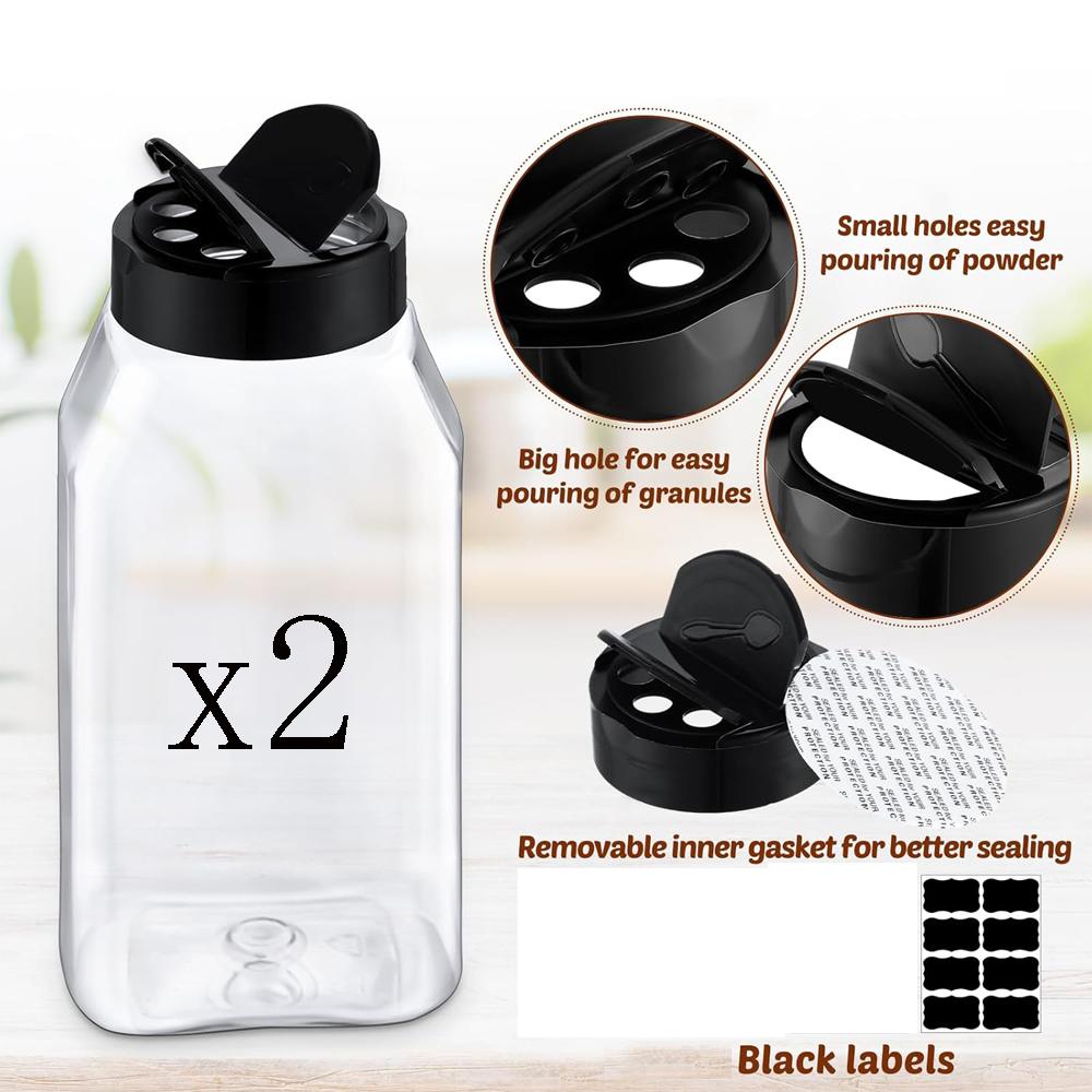 

Plastic Spice Jars with Cap Square Plastic Bottle Containers with Shaker Lids and Stickers Large Seasoning Shaker Empty Powder