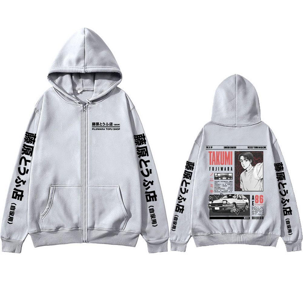 Anime Initial Takumi Fujiwara Tofu Shop JDM Car Zipper Hoodies Men Women Long Sleeve Zip Up Sweatshirts Jacket Coat