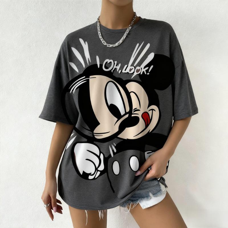 2025 Sommer Mickey Maus Oh Schau Aufgedrucktes Damen T-Shirt Disney Cartoon Grafik-T-Shirt Oversized Vintage Streetwear Mode Y2k Oberteile