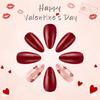 24 Pcs Valentines Day Press On Nail French Tip False Nail Almond Full Cover Stick on Nail Lip Print Acrylic Nail