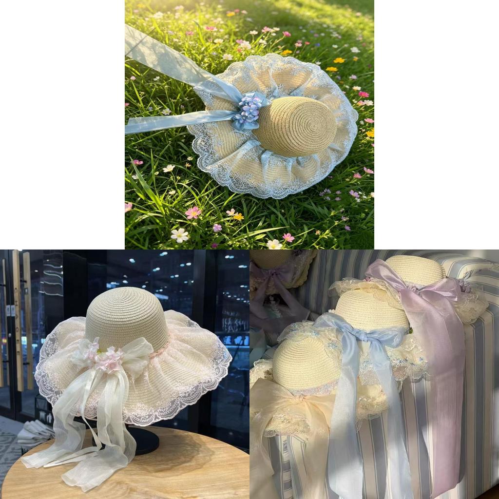 Pastel Pink Floral Straw Sun Hat For Children Sun Protection And Outdoor Play