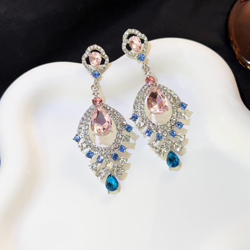 2025 Diamond Geometric Flower Tassel Earrings – Korean Cold Style, Light Luxury for Women