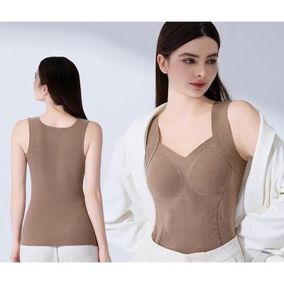 Seamless Velvet Silk Warm Vest for Women with Breast Pad Autumn and Winter Lift Up The Anti-sag Free Bra Vest