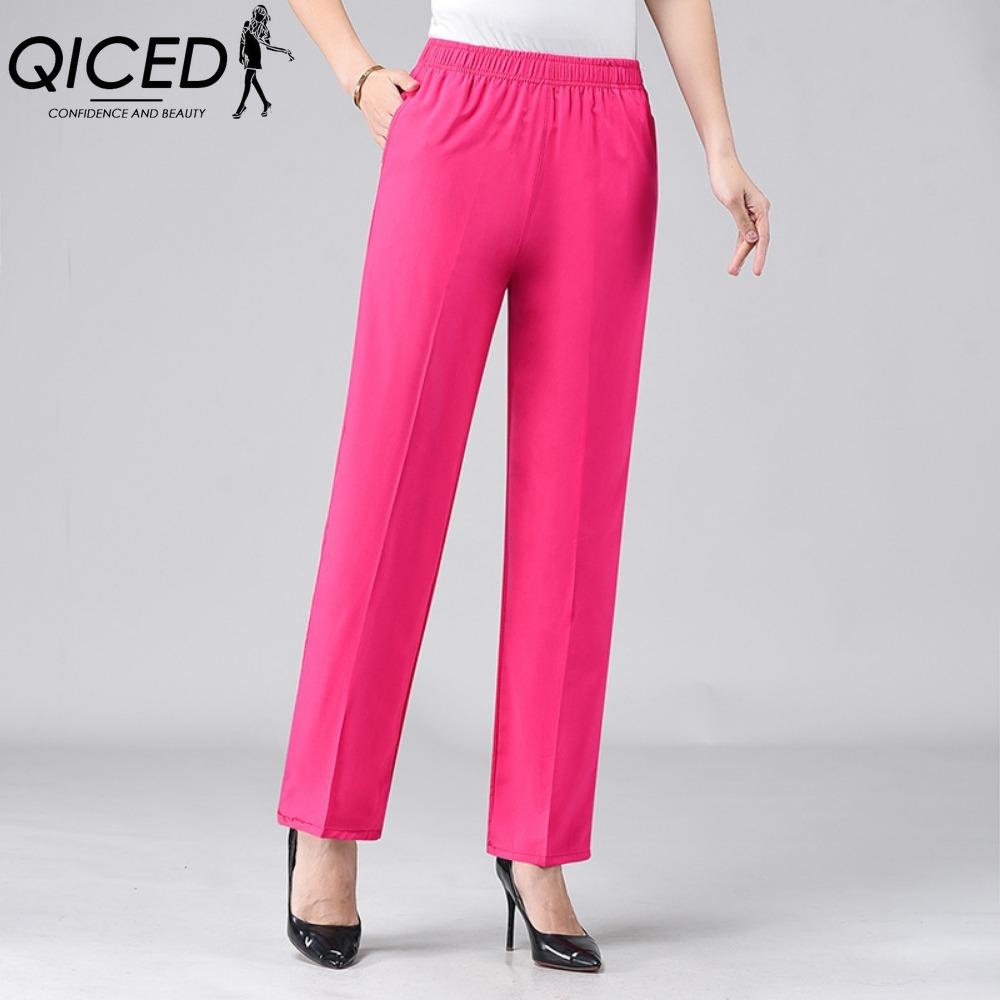 QICED Women's Fashion Casual Solid Color Print Pants & Capris