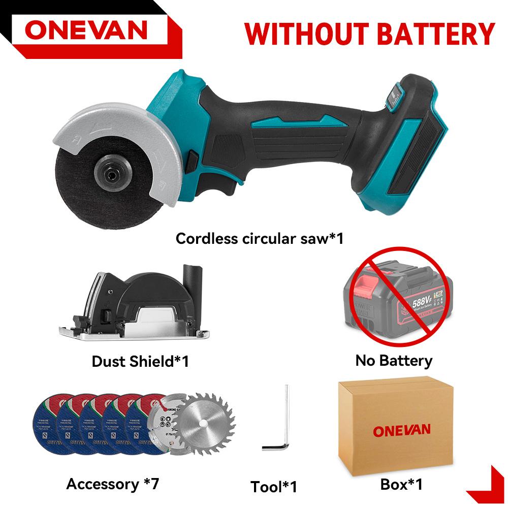 

Бесщеточная угловая шлифовальная машина ONEVAN, 76 мм, Беспроводная электрическая шлифовальная машина с переменной скоростью, режущий деревообрабатывающий инструмент для батареи Makita 18 В Without Battery