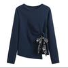 New Spring and Autumn Lace-up Waist Women's Long-sleeved T-shirt Slimming Belly-covering Bottoming Shirt