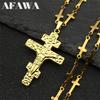 Russisches Orthodoxes Kreuz Jesus Anhänger Halskette für Damen Herren Edelstahl Goldfarbe Katholische Kette Schmuck cadenas para hombre