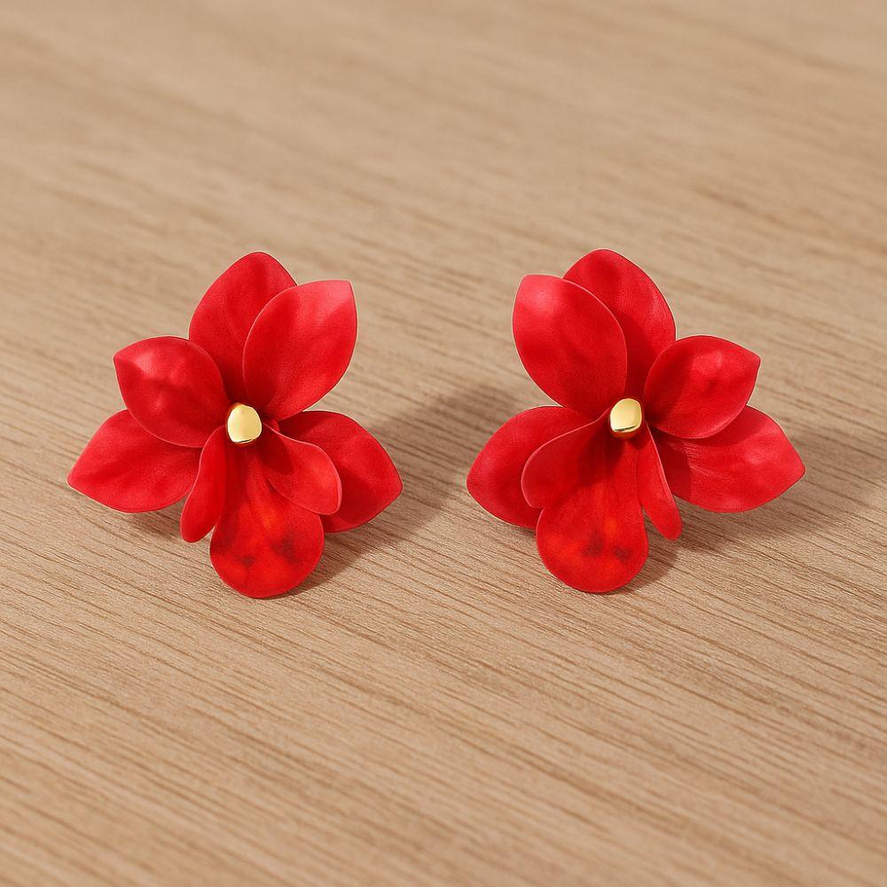 

Bohemian Fabric Flower Earrings Exaggerated Temperament Flower Earrings Party червоний