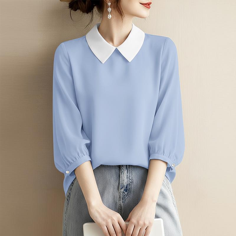 ZANZEA Women Casual Turn Down Collar 3/4 Sleeve Loose Blouse