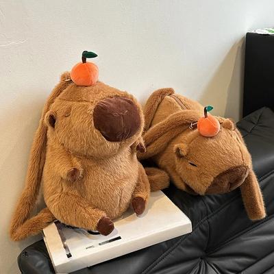 Capybara Plush Schoolbag Cartoon Fun Orange Capybara Doll Shoulder Bag Ugly Cute Doll Large Capacity Baby Doll Backpack New