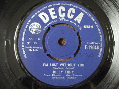 7inch Record BILLY FURY - I'm Lost Without You F12048 Decca 1964 UK Rock Used