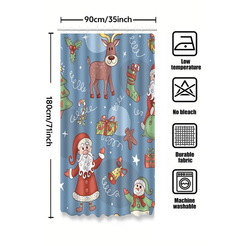 Tu Christmas Shower Curtain Santa Claus Reindeer Snowman Holiday Festive Bathroom Decor Waterproof Holiday Gift Christmas Party