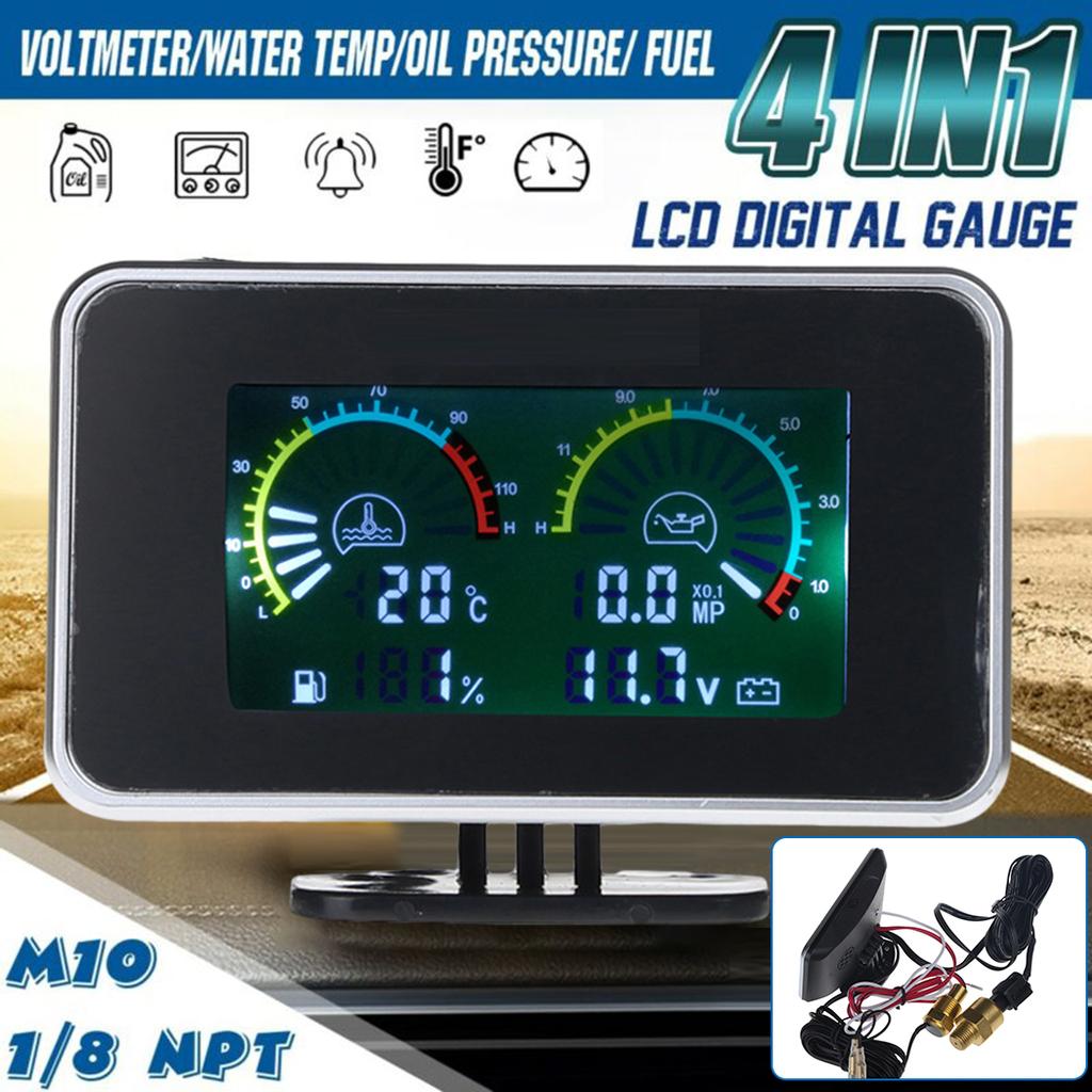 Car LCD 4in1 Gauge Water Temperature Meter /Oil Pressure/Fuel/Voltage Volt Gauge Car LCD 4in1 Gauge Water Temperature Meter /Oil Pressure/Fuel/Voltage Volt Gauge