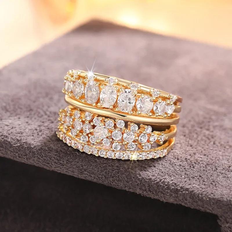Trendy Women Rings Double Layer Cubic Zirconia Luxury Female Accessories For Wedding New Gorgeous Lady Jewelry Drop Ship