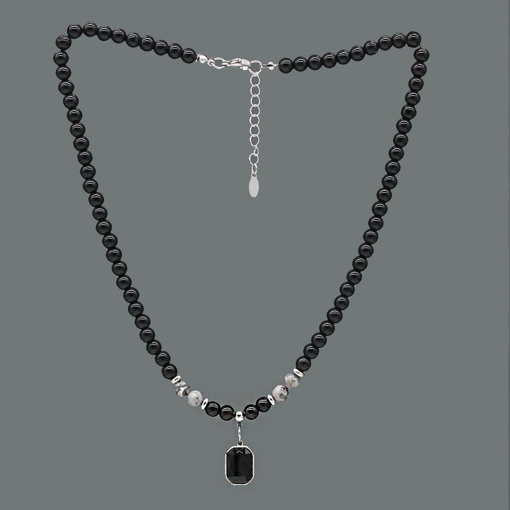HNSP Black Crystal Pendant Bead Rosary Necklace For Men  Accessories