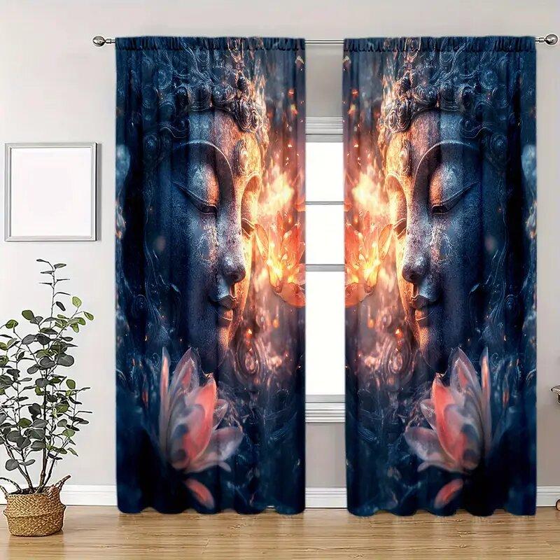 Stone Buddha Statue Printed Curtains Christmas Decorations Bedroom Living Room Home Decoration Curtain For Area Made Of Polyester