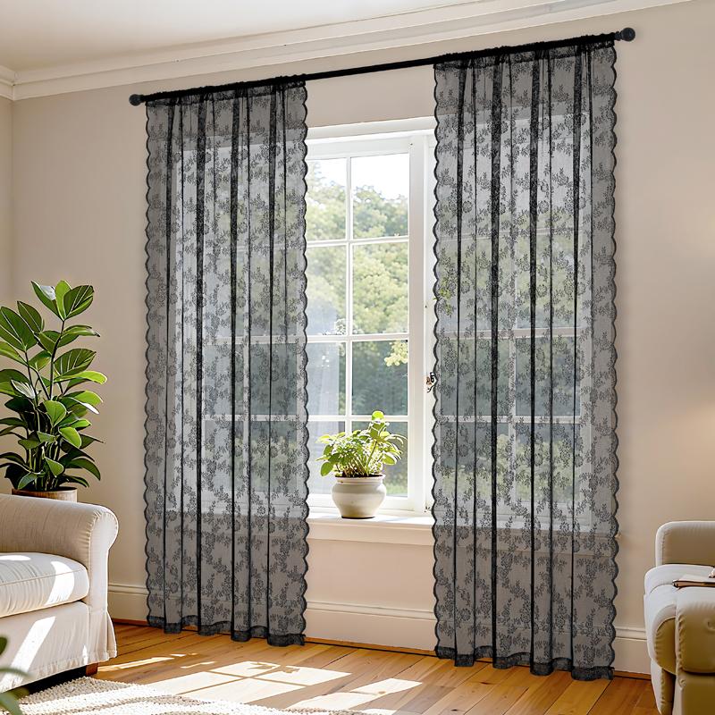New Romantic Semi-Transparent Chiffon Lace Curtains Country-Style for Balcony Bay Window Office Home Decor Leisure Theme