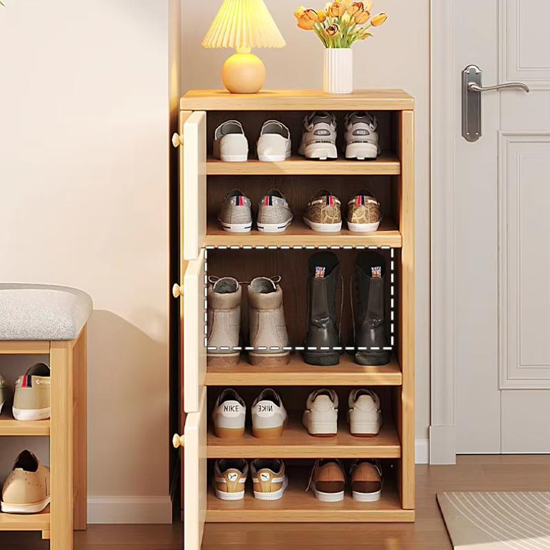 Modern Minimalist Solid Wood Shoe Cabinet, Small Narrow Door Home Storage Unit, New Popular Multi-Layer Dresser, Indoor Corner