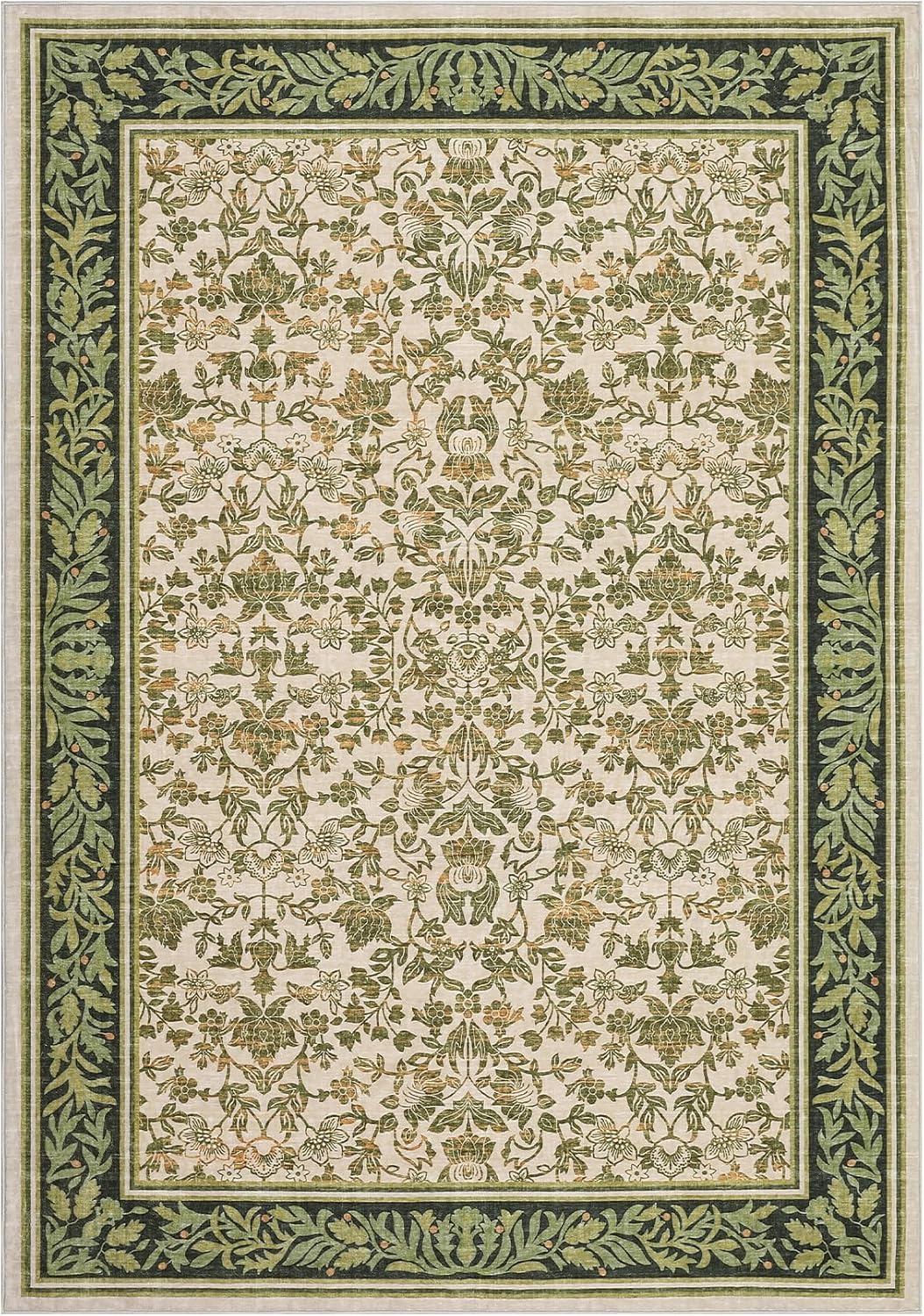 

Bohemian Vintage Floral Area Rug Cream Green Boho Carpet Washable Ethnic Floormat for Entryway Living Room Yoga Elegant Decor 40x60CM