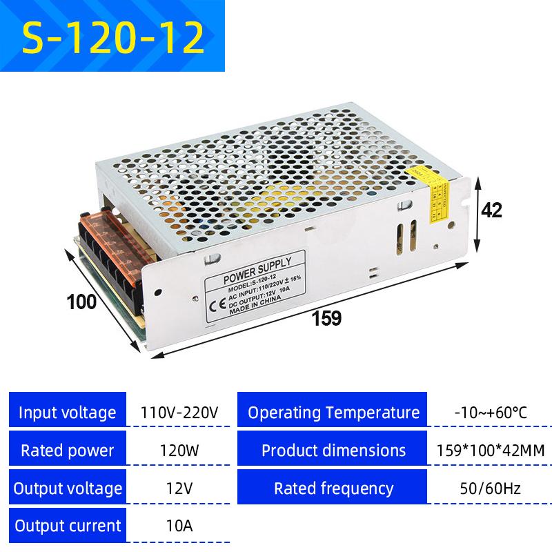 220V to 12V/24V/5V Switching Power Supply, 2A-20A High-Power Transformer for LED Strips & Monitoring Systems