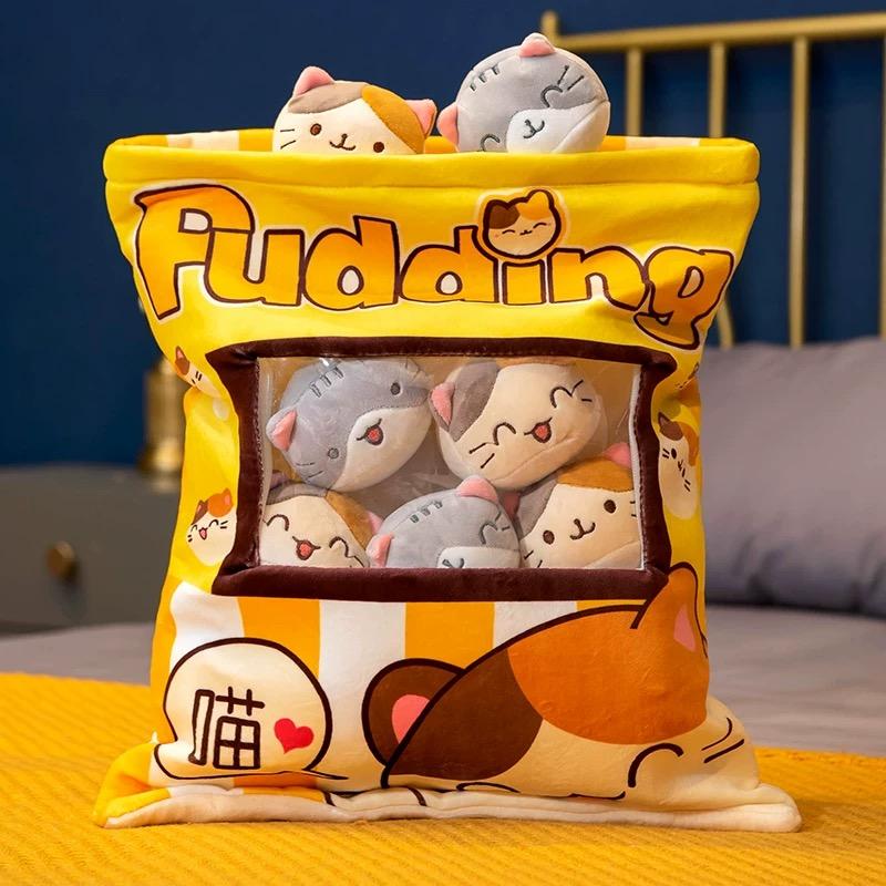 A Plushie Bag Pudding Stuffed Cat Paw Rabbit Toys Animals Bubble Tea Candy Bag for Christmas Birthday Gift