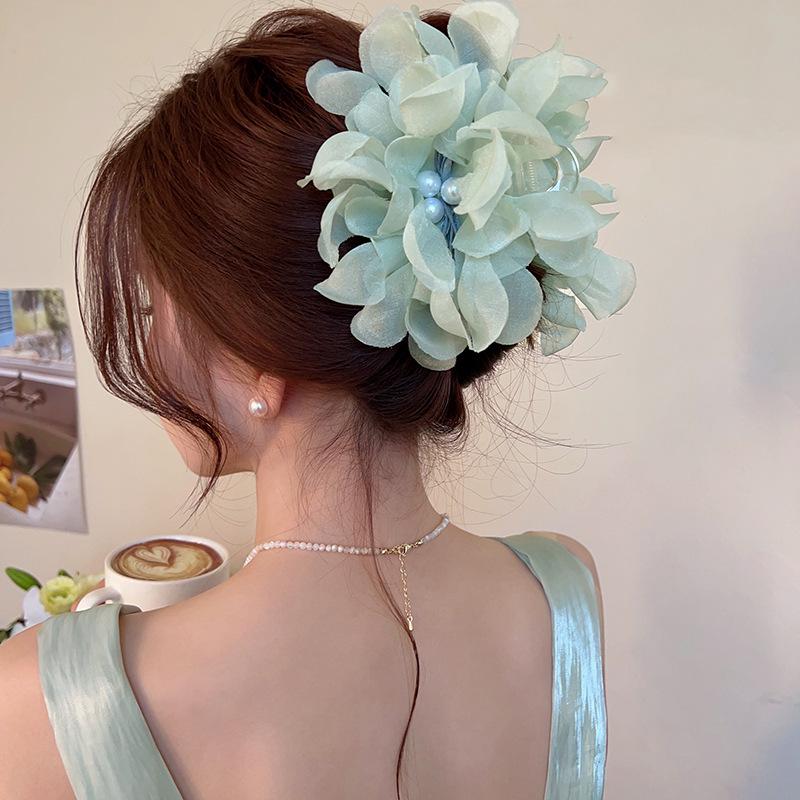Elegant Summer Smoky Chiffon Floral Hair Clip for Women