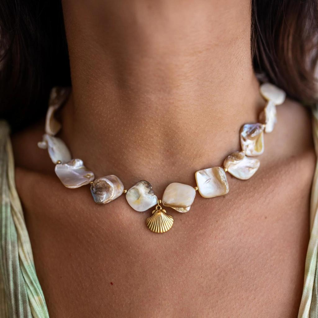Eenvoudige Zoetwater Schelpen Ketting Voor Vrouwen Vintage Elegante Kralen Temperament Ketting Bruiloft Feest Sieraden