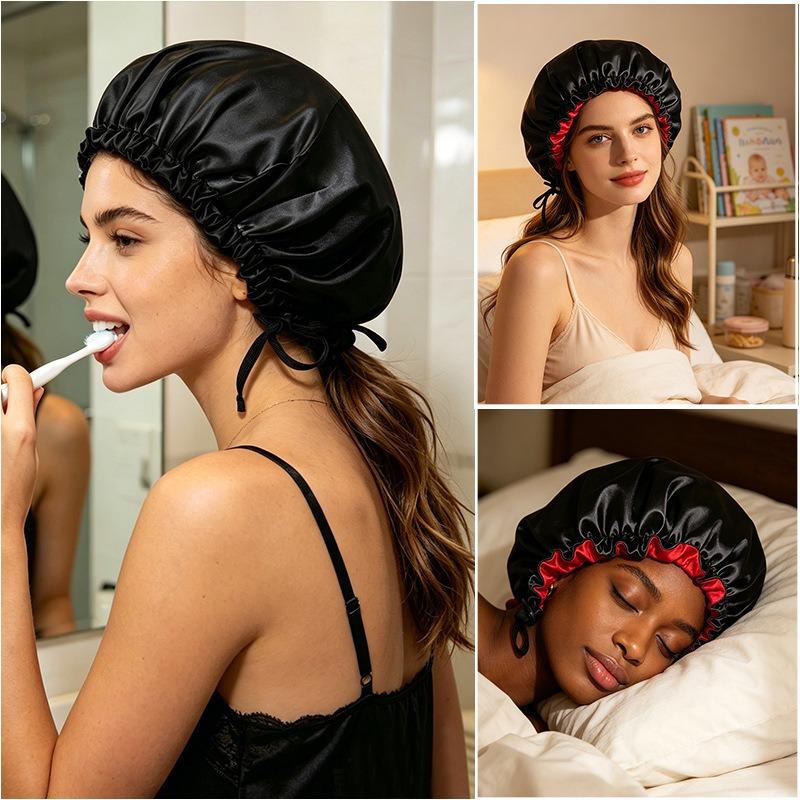 Satin nightcap double button adjustment satin nightcap, women's beauty hair care cap, shower cap