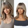 Wig Women's Full Head Cover: Brown, High Forehead, Multi-layered, Straight Bangs, Shoulder-Length, Long Curly Hair - European and American Hot Seller